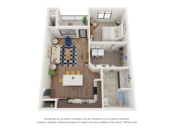 Vicinity at Horn Rapids Waterway One Bedroom One Bathroom Floor Plan