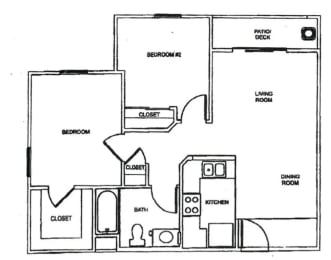 Woodbridge Two Bedroom One Bathroom Floor Plan