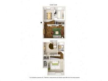 a 2 bedroom floor plan with a bathroom and a living room