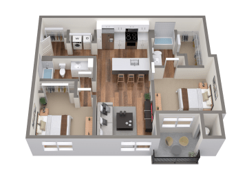 a 3d floor plan of a house with a bedroom and a living room