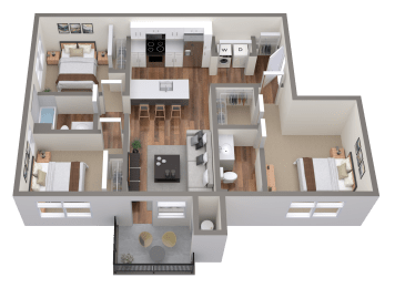 a 3d rendering of a floor plan of a house