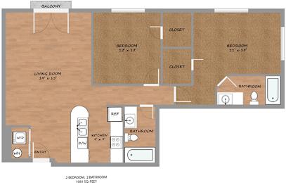 B1 floor plan at H Squared Apartments, Denton, TX