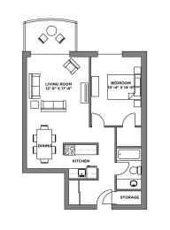 Floor Plan  1 Bedroom Townview Suite