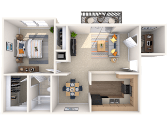 1 Bedroom 1 Bath Floor Plan at Peachtree Place, Columbia, SC