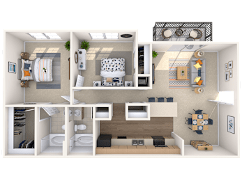 2 Bed 2 Bath Floor Plan at Peachtree Place, Columbia, 29210