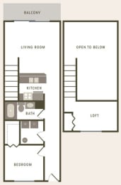 1 Bedroom Floor Plan at River Walk Apartments, Boise, 83702