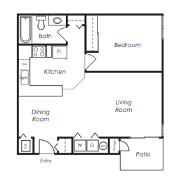 1 Bed, 1 Bath Floor Plan at Columbia Village, Boise, 83716
