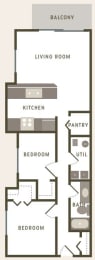 2 Bed 1 Bath Floor Plan at River Walk Apartments, Idaho, 83702