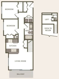 2 Bedroom Floor Plan at River Walk Apartments, Idaho