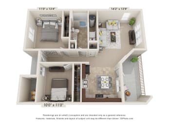 bedroom floor plan an opens a dialog  at Brooklyn West, Missoula, MT, 59808