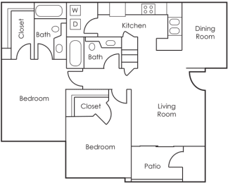 2BD x 2BA Floor Plan at Village at Westmeadow Apartments, Colorado Springs, CO