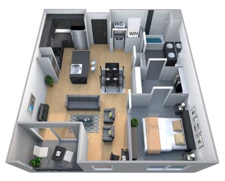 1 bed 1 bath floor plan E at Cycle Apartments, Fort Collins, 80525