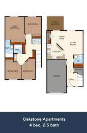 The English Oak floor plan with 4-bedrooms and 2.5 bathrooms at Oakstone Aparmtents in Clearview, UT 84015