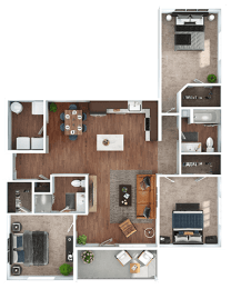 3 Bedroom 2 Bath Floor Plan A at The Expo Apartments, Billings, MT