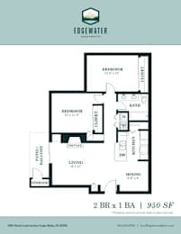 2 bed 1 bath floorplan at Edgewater Apartments, Boise