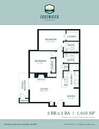 Two bedroom 2 bath floorplan at Edgewater Apartments, Idaho