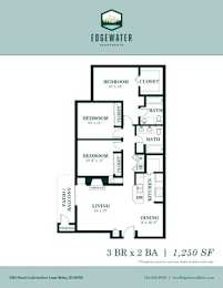 Three bed two bathroom floorplan with walk-in closet at Edgewater Apartments, Idaho, 83703