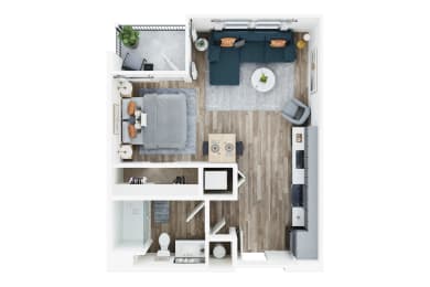 Studio 1 bath floor plan A at Seasons at Meridian, Meridian, ID, 83642