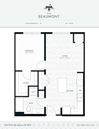 A1 One Bedroom One Bathroom Floorplan at The Beaumont Apartments, Montana
