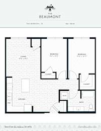 B1 Two Bedroom One Bathroom Floorplan at The Beaumont Apartments, Montana, 59715