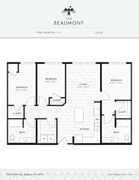 C1 Three Bedroom Two Bathroom Floorplan at The Beaumont Apartments, Bozeman, 59715
