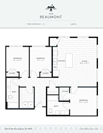 A floor plan for a three bedroom apartment is displayed.