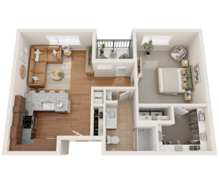 A1, 1 bed 1 bath floor plan at Sylvan Uptown,Colorado, Denver