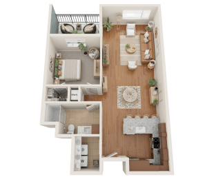 A2, 1 bed 1 bath floor plan at Sylvan Uptown, Denver, CO, 80203