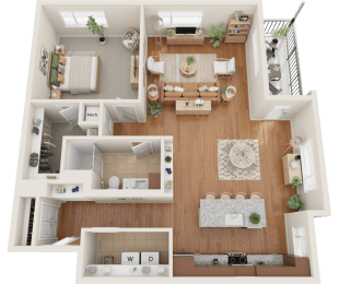 A8, 1 bed 1 bath floor plan at Sylvan Uptown, Colorado