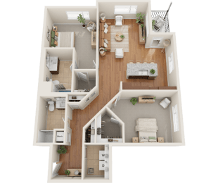 C9, 2 bed 2 bath floor plan at Sylvan Uptown, Denver, CO, 80203