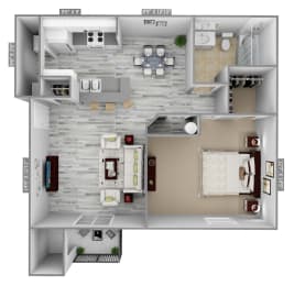 1 Bedroom floor plan at Boulder Pointe Apartments in Middletown, NY 10940