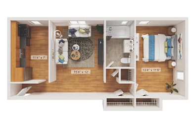 1 Bed 1 Bath Floor Plan at Garwood Gardens Apartments, Garwood, NJ, 07027