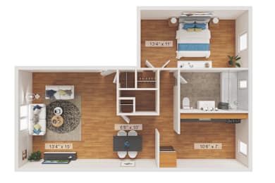 1 Bed 1 Bathroom Floor Plan at Garwood Gardens Apartments, Garwood, 07027