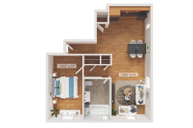 1 Bedroom 1 Bathroom Floor Plan at Garwood Gardens Apartments, Garwood, New Jersey
