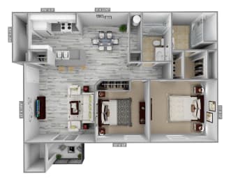 2 Bedroom 2 Bath floor plan at Boulder Pointe Apartments in Middletown, NY 10940