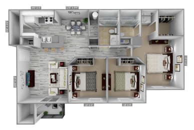 3 Bedroom 2 Bath flor plan at Boulder Pointe Apartments in Middletown, NY 10940