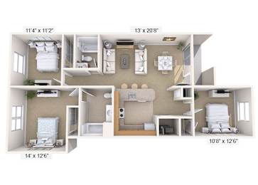A diagram of a house layout with dimensions.
