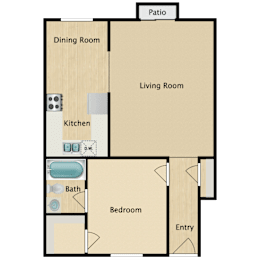  Floor Plan One Bedroom, One Bathroom