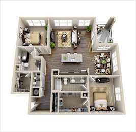 a 3d drawing of the floor plan of a bedroom