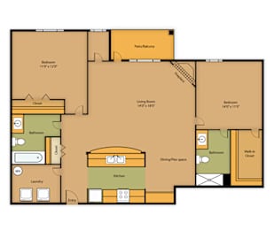Floor Plan  2 Bedroom, 2 Bath - Second Floor