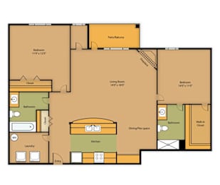  Floor Plan 2 Bedroom / 2 Bath