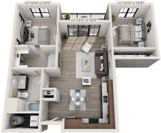 a floor plan of a 1 bedroom apartment at the residences at silver hill in suitland,