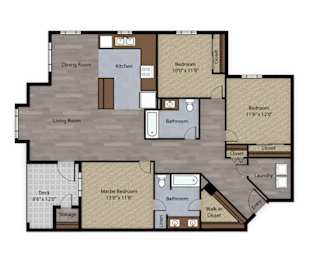 3 bed, 2 bath floor plan