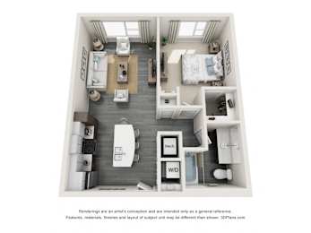 a 1 bedroom floor plan with a bathroom and a living room