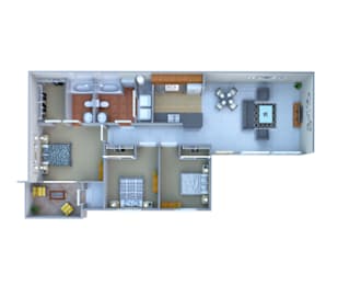 The Miner- 3 bedroom 2 bathroom 3d floor plan