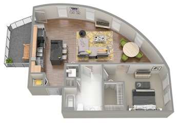 a floor plan of a small apartment with a living room and dining room