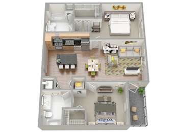 a floor plan of a two bedroom apartment with two bathrooms and a balcony