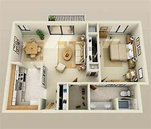 a floor plan of a house with a bedroom and a living room