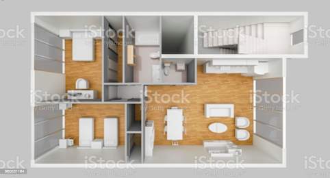 an overhead view of a 3d floor plan of a house royalty free 3d stock illustration