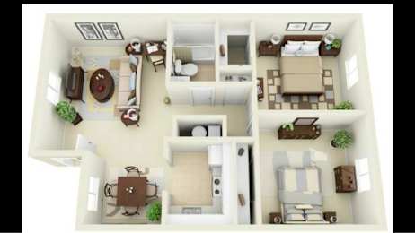 a bedroom floor plan with a bathroom and a living room